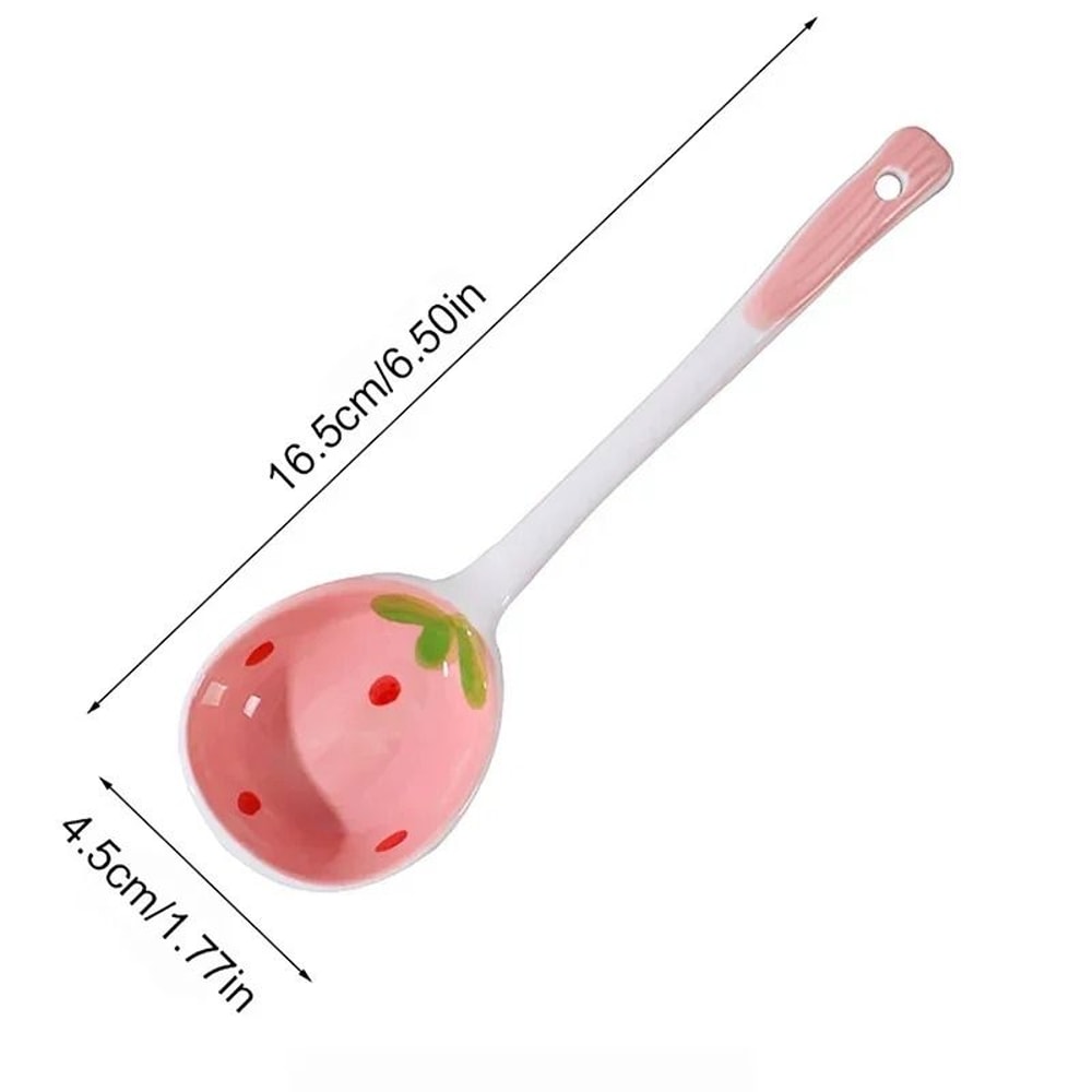 Kawaii Strawberry Ceramic Soup Spoon Long Handle Dessert Spoon 5