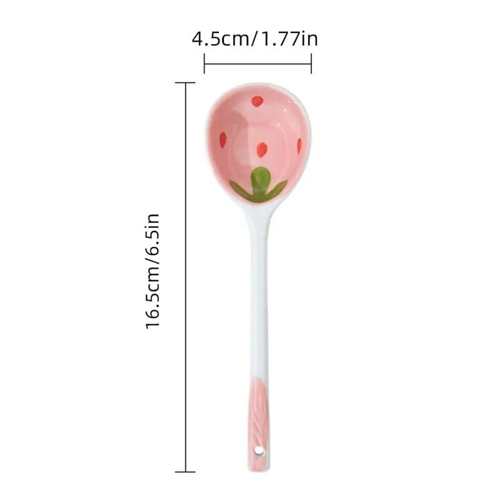 Kawaii Strawberry Ceramic Soup Spoon Long Handle Dessert Spoon 6