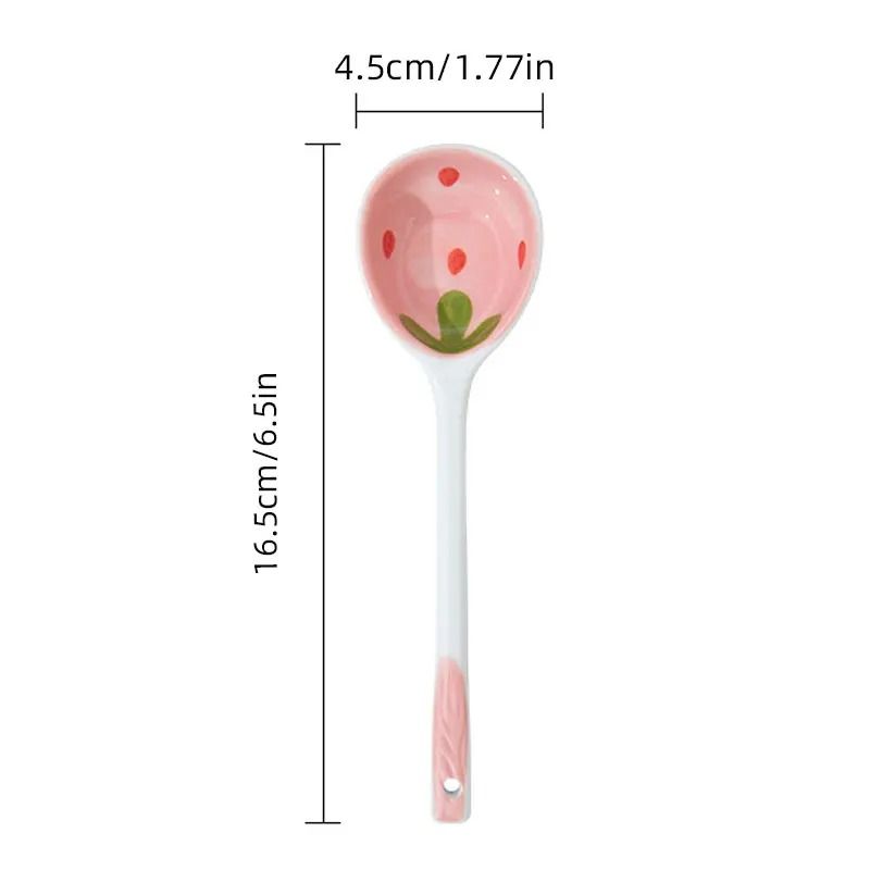 Kawaii Strawberry Ceramic Soup Spoon Long Handle Dessert Spoon 6