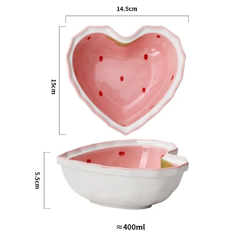 Cute Strawberry Ceramic Ramen Bowl With Matching Spoon 4