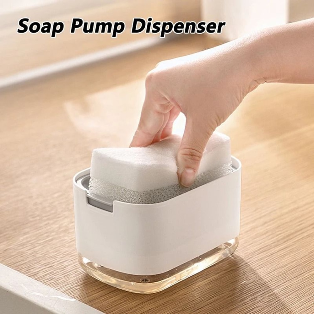 Press Soap Dispenser Box With Sponge Holder For Kitchen And Bathroom 0