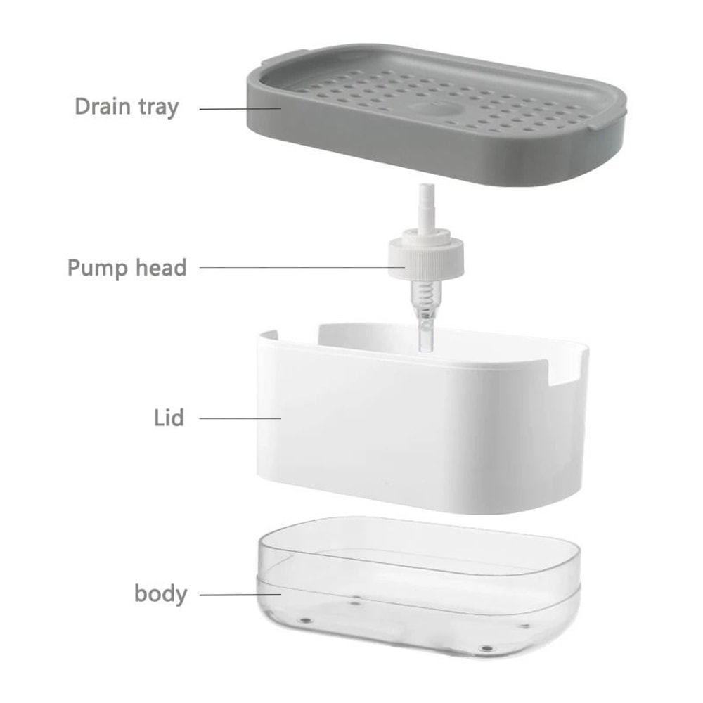 Press Soap Dispenser Box With Sponge Holder For Kitchen And Bathroom 3