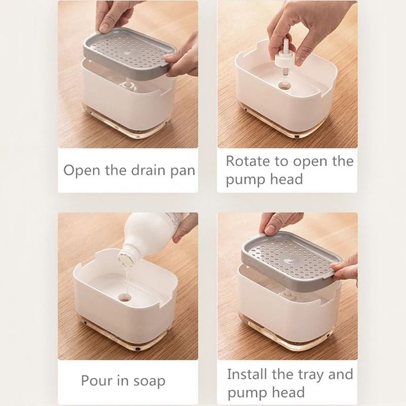 Press Soap Dispenser Box With Sponge Holder For Kitchen And Bathroom 5