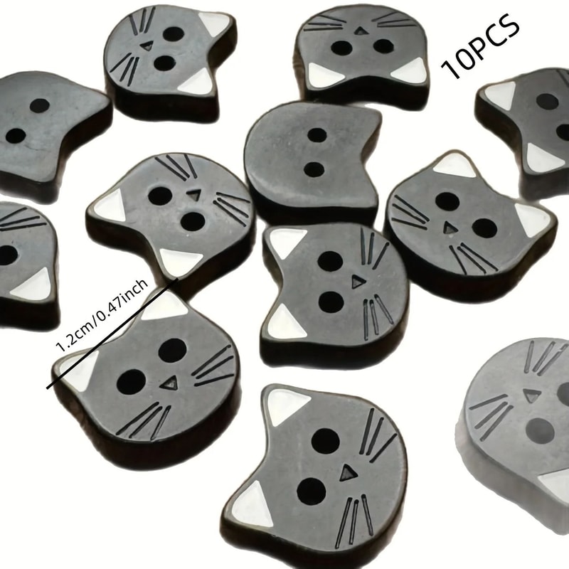 Cute Black Cat Resin Sewing Buttons Decorative Craft Fasteners Set Of 10 2