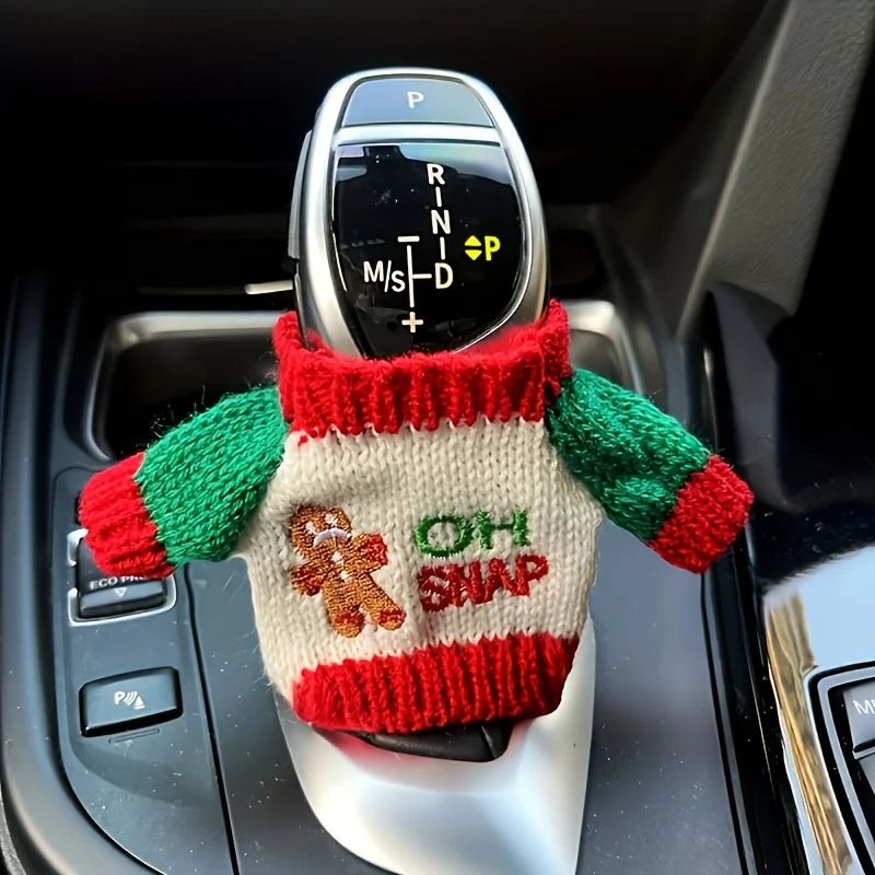 Festive Knit Car Gear Shift Cover Sweater Dustproof Universal Gear Lever Protector 0