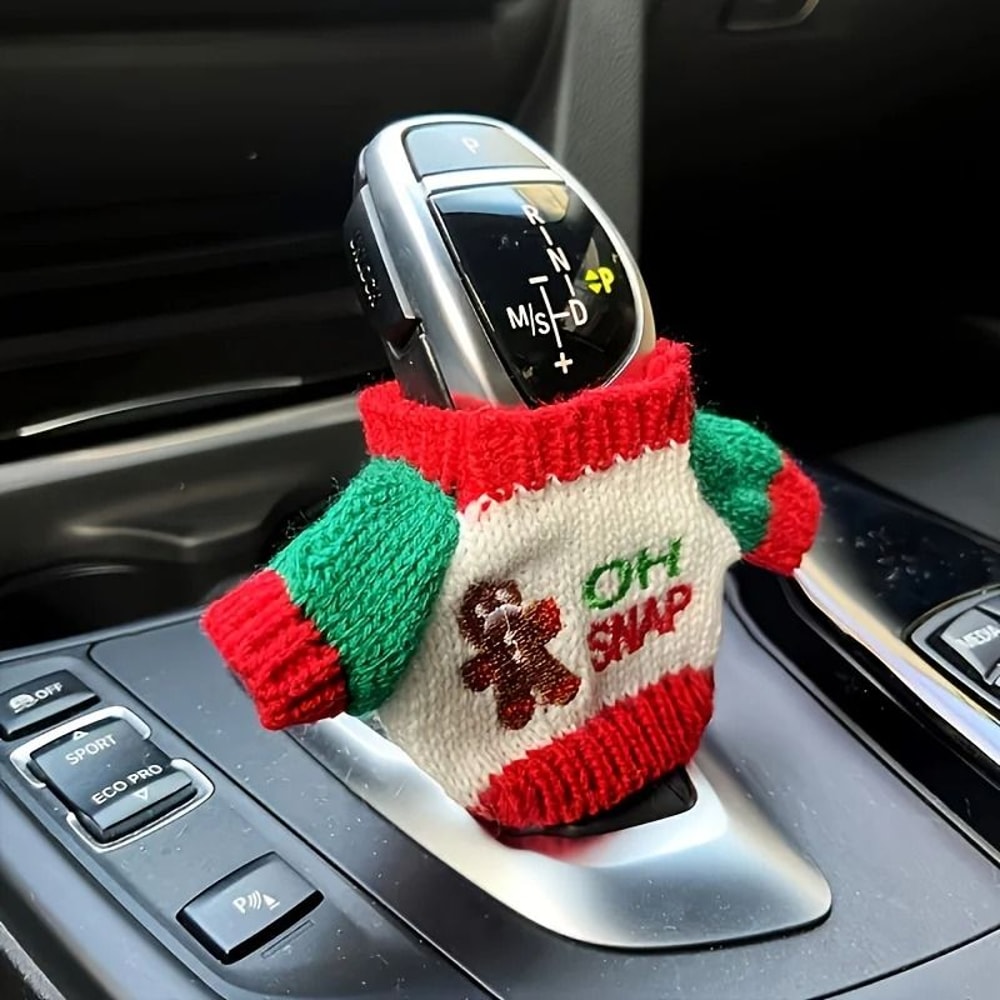 Festive Knit Car Gear Shift Cover Sweater Dustproof Universal Gear Lever Protector 3