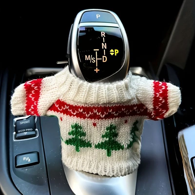 Festive Knit Car Gear Shift Cover Sweater Dustproof Universal Gear Lever Protector 4
