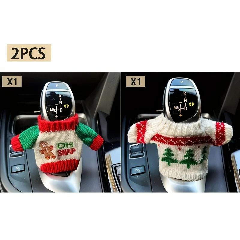 Festive Knit Car Gear Shift Cover Sweater Dustproof Universal Gear Lever Protector 5
