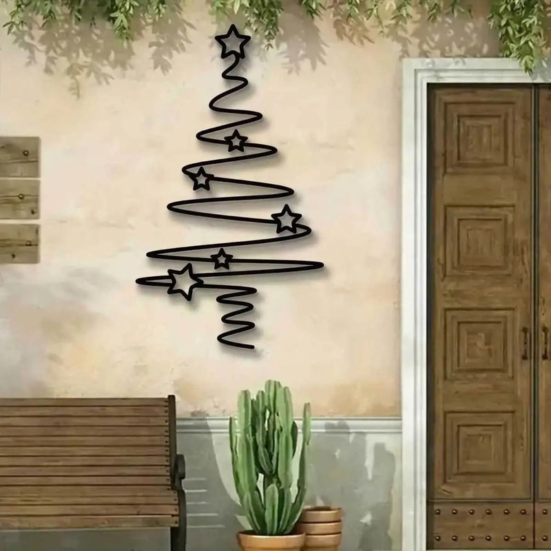 Minimalist Metal Christmas Tree Wall Art Decorative Holiday Wall Hanging 0