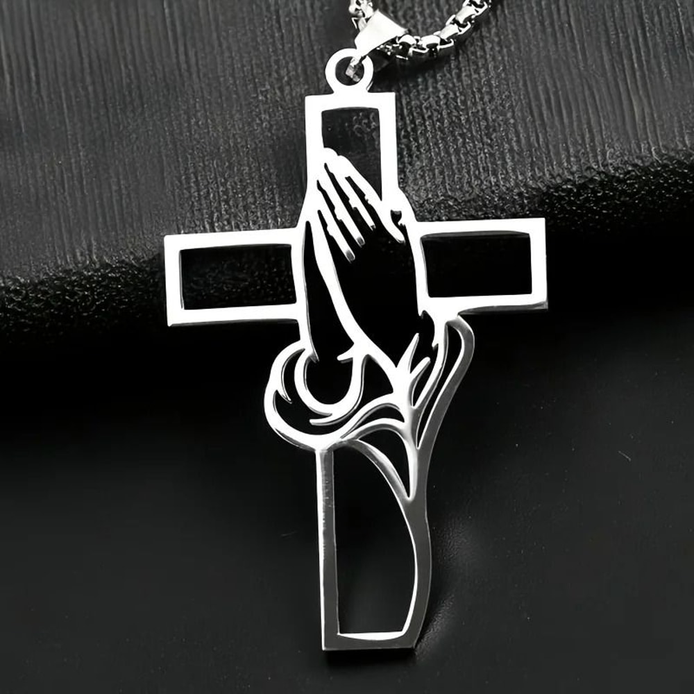 Hollow Prayer Hands Cross Pendant Religious Car Mirror Hanging Ornament 2