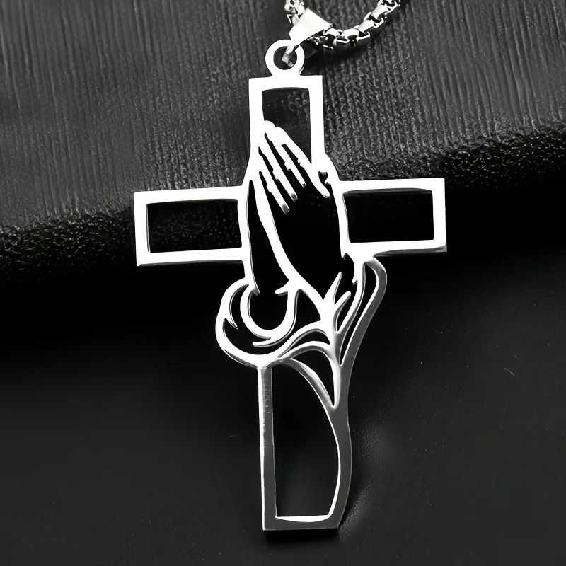 Hollow Prayer Hands Cross Pendant Religious Car Mirror Hanging Ornament 2