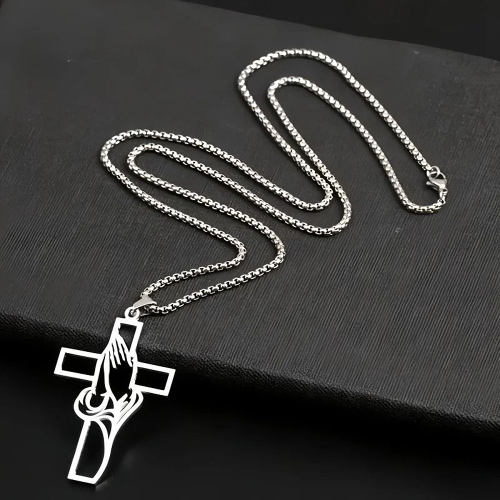 Hollow Prayer Hands Cross Pendant Religious Car Mirror Hanging Ornament 4