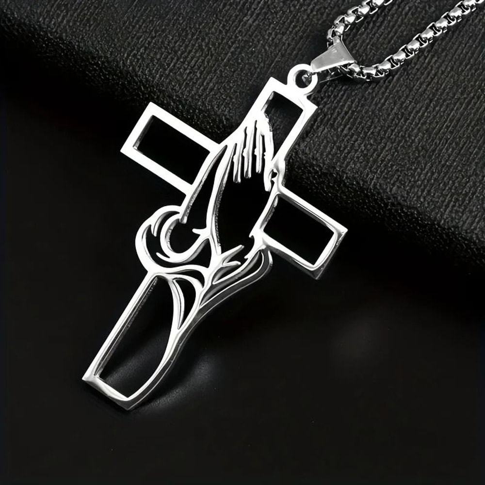 Hollow Prayer Hands Cross Pendant Religious Car Mirror Hanging Ornament 5