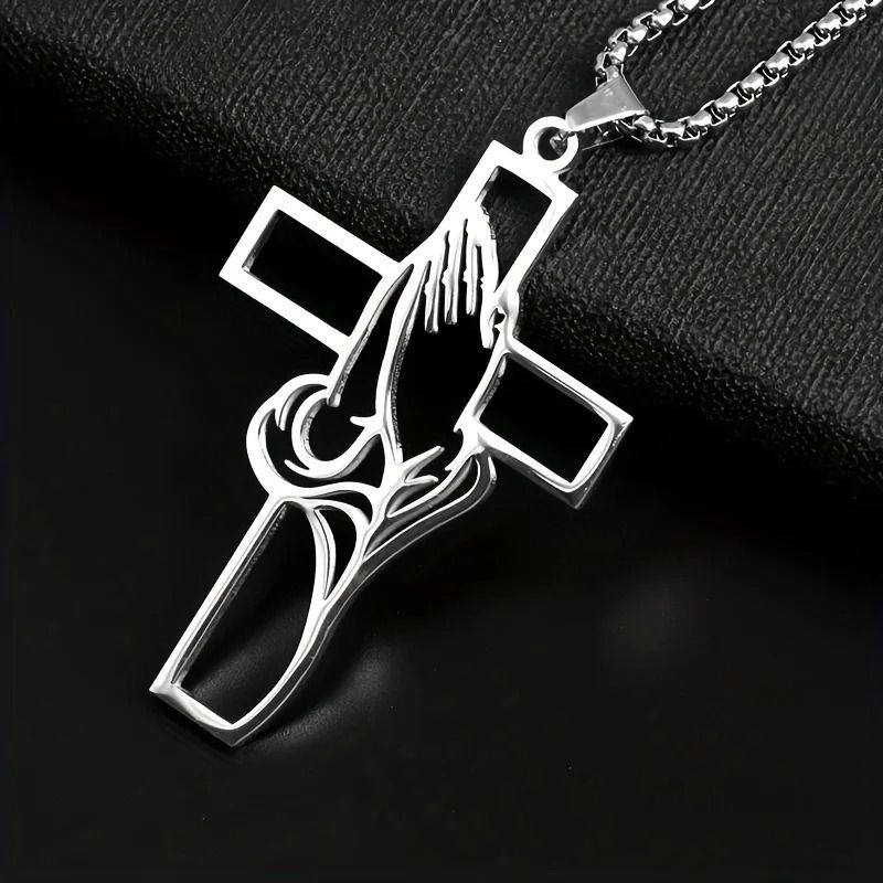 Hollow Prayer Hands Cross Pendant Religious Car Mirror Hanging Ornament 5