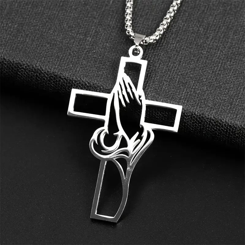 Hollow Prayer Hands Cross Pendant Religious Car Mirror Hanging Ornament 6