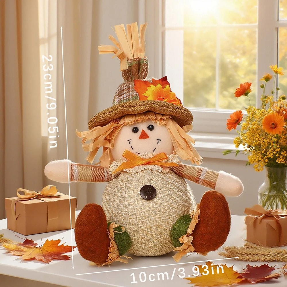 Rustic Autumn Harvest Scarecrow Decoration With Plaid And Sunflower Accents Farmhouse Fall Decor 9