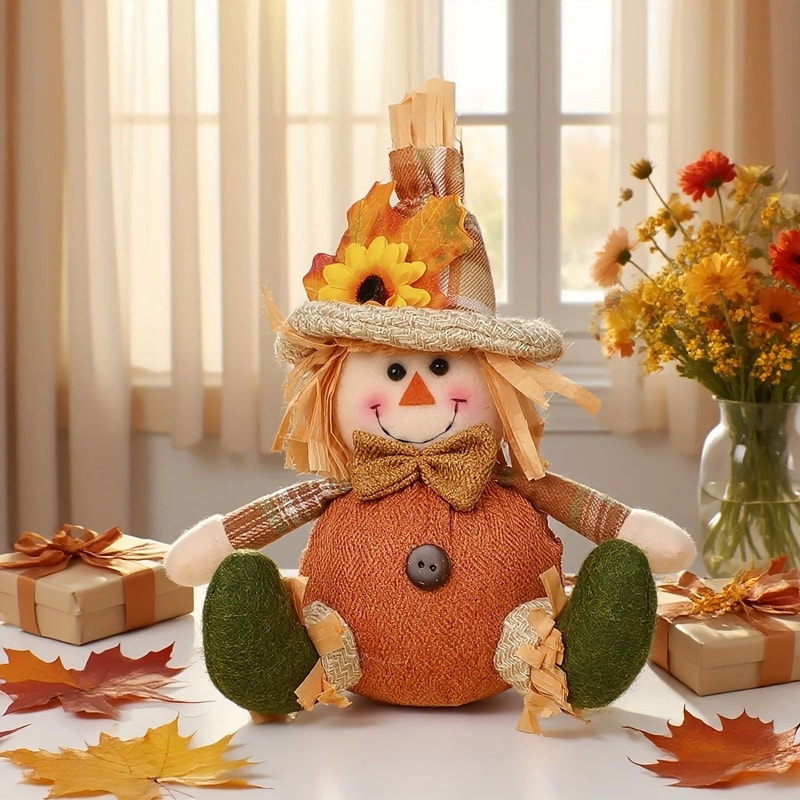 Rustic Autumn Harvest Scarecrow Decoration With Plaid And Sunflower Accents Farmhouse Fall Decor 1