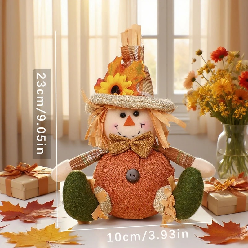 Rustic Autumn Harvest Scarecrow Decoration With Plaid And Sunflower Accents Farmhouse Fall Decor 8