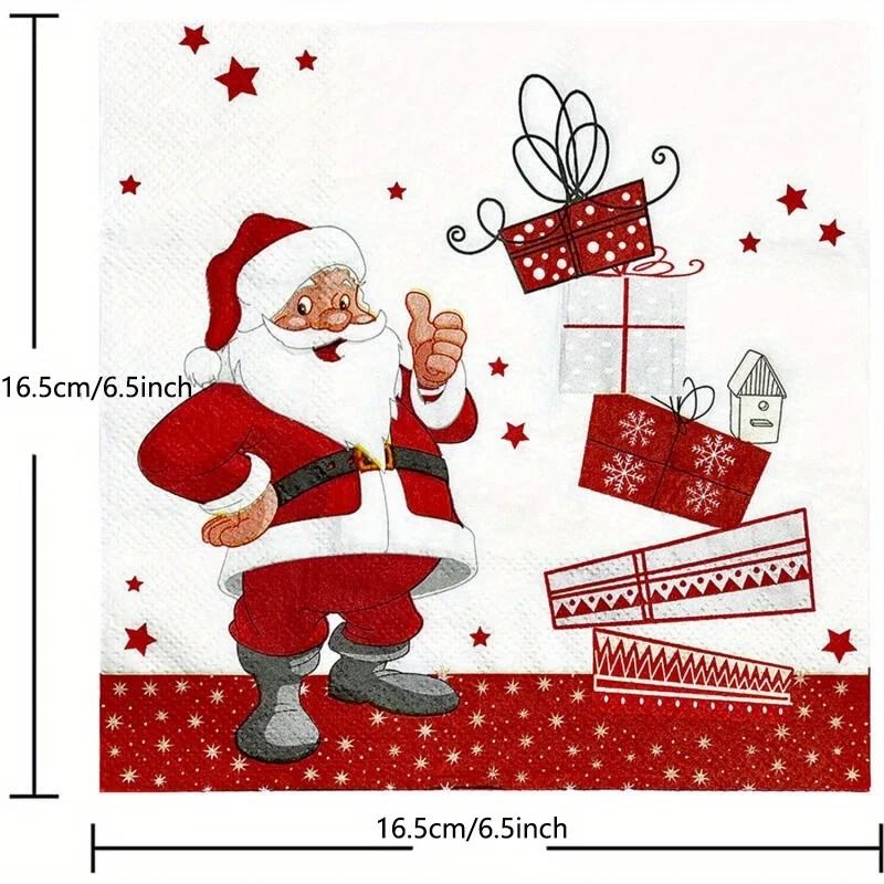 Christmas Party Napkins Santa Claus Holiday Table Decorations Disposable Dinner Napkins 0