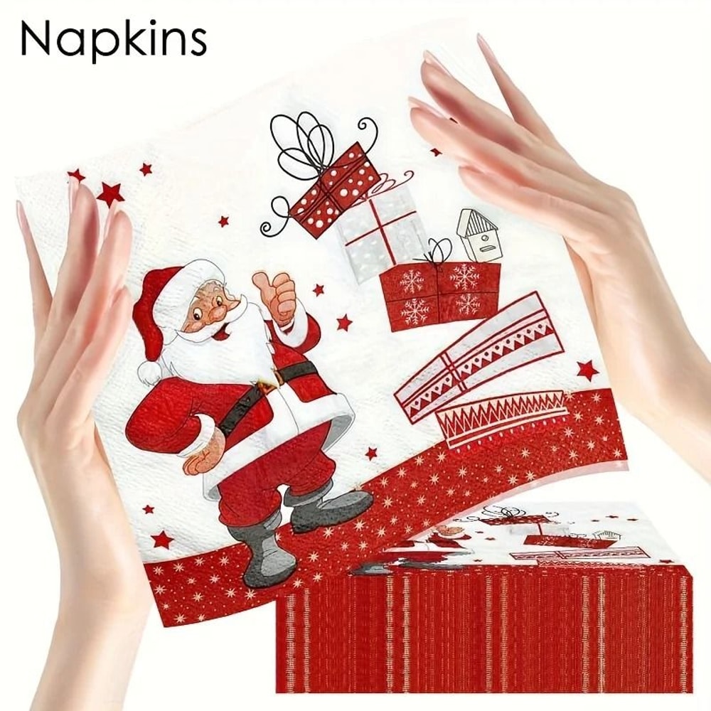 Christmas Party Napkins Santa Claus Holiday Table Decorations Disposable Dinner Napkins 2