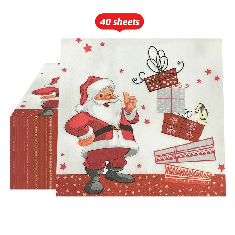 Christmas Party Napkins Santa Claus Holiday Table Decorations Disposable Dinner Napkins 6