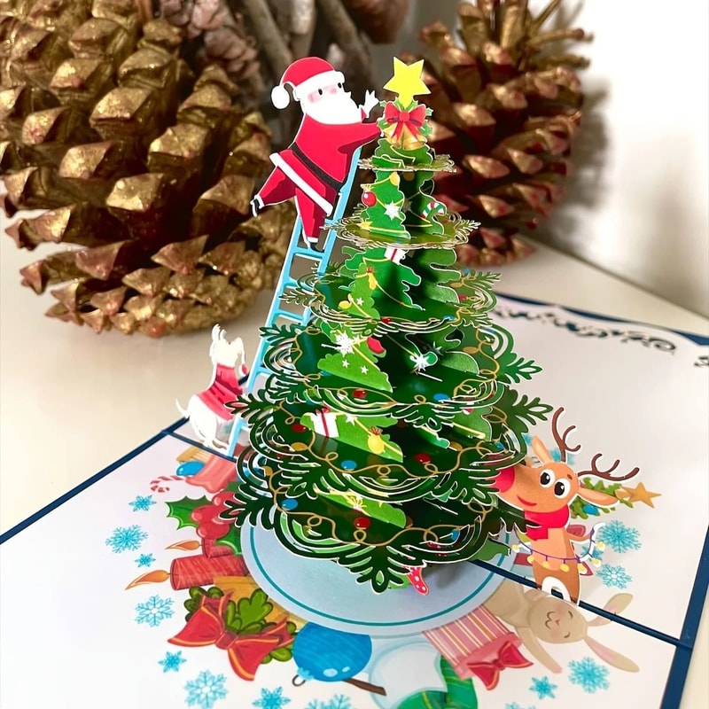 Christmas 3D Santa Claus Pop Up Greeting Card Festive Holiday Gift Card 4
