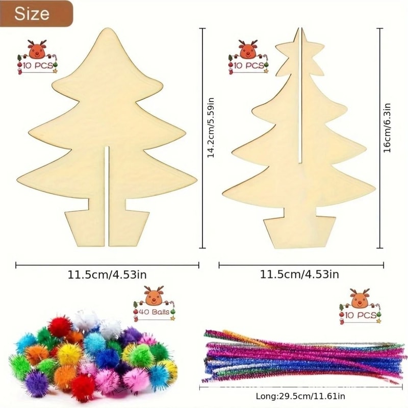 70pcs Wooden DIY Christmas Tree Craft Set For Kids And Adults Three Dimensional Holiday Painting An 1