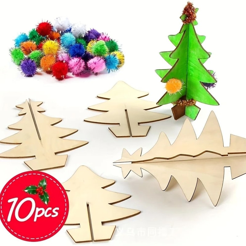 70pcs Wooden DIY Christmas Tree Craft Set For Kids And Adults Three Dimensional Holiday Painting An 3