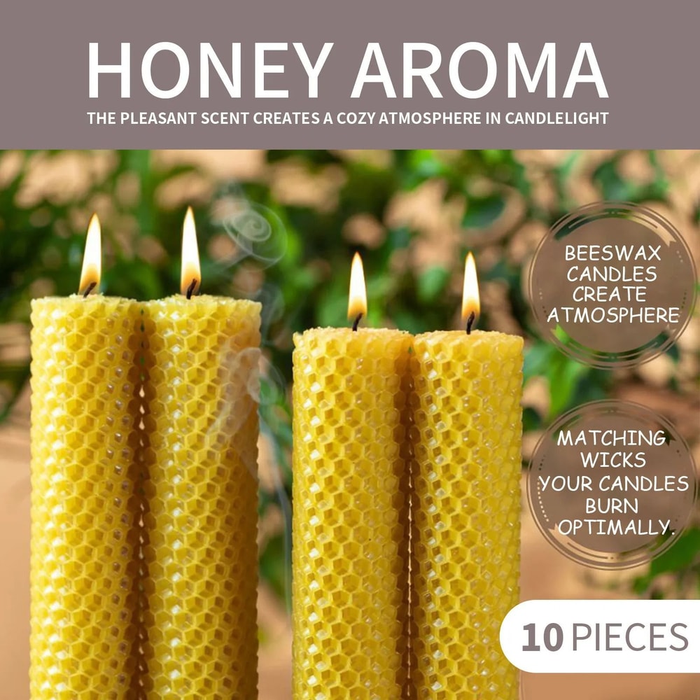Natural Beeswax Candles Set 10 Pieces Handmade No Fragrance 0