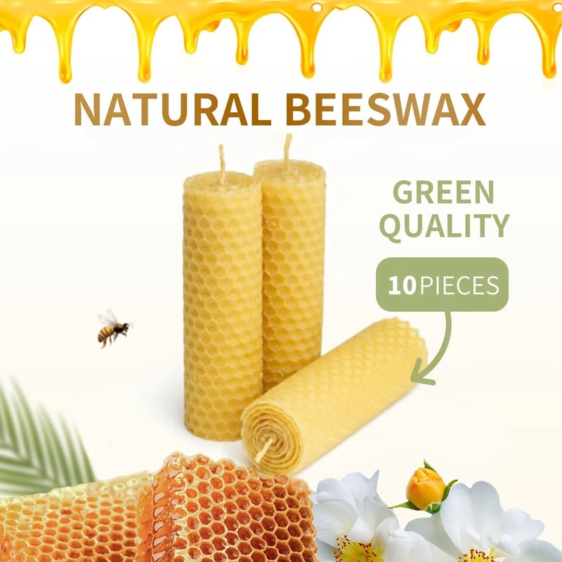 Natural Beeswax Candles Set 10 Pieces Handmade No Fragrance 4