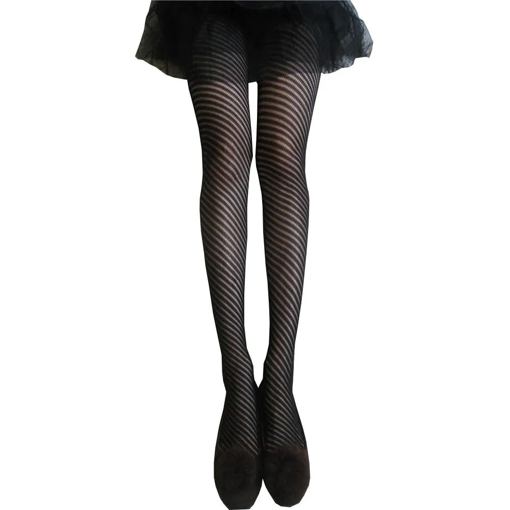 Spiral Pattern Fishnet Tights Black White Striped 5