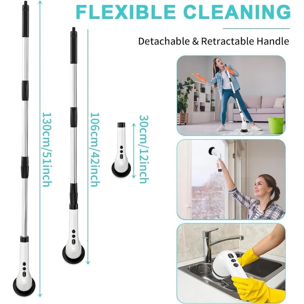 Electric Spin Scrubber Cleaning Brush With Adjustable Handle 1
