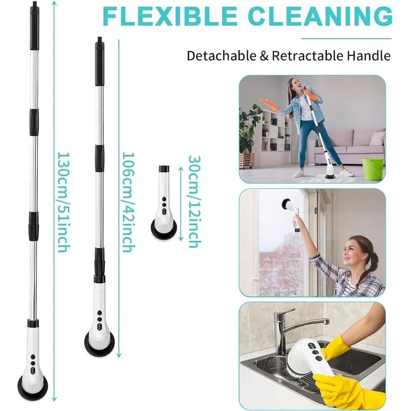 Electric Spin Scrubber Cleaning Brush With Adjustable Handle 1
