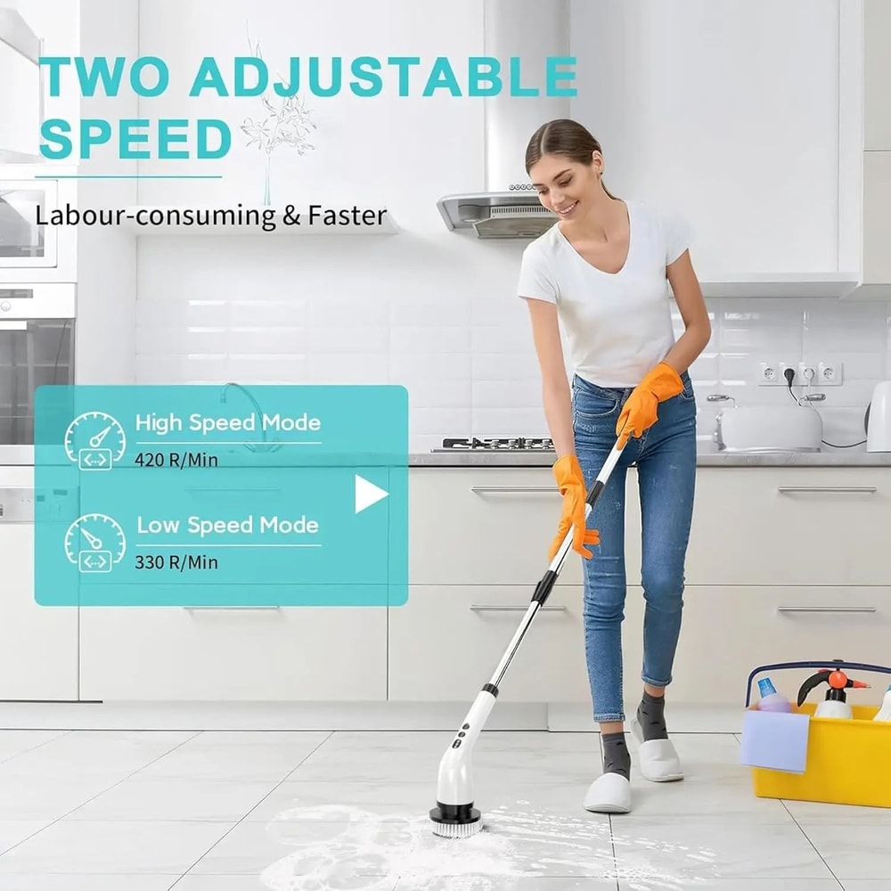 Electric Spin Scrubber Cleaning Brush With Adjustable Handle 5