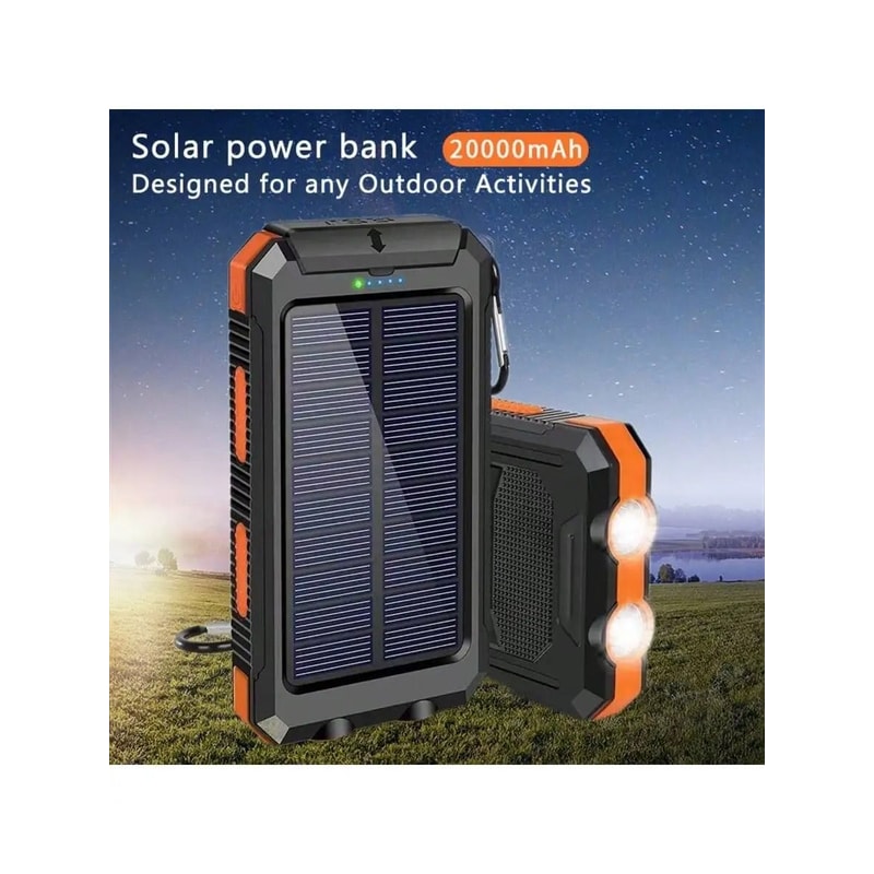 Solar Power Bank Portable Charger With Flashlight 20000mAh 0