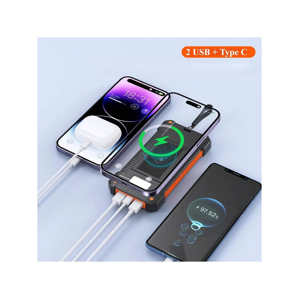 Solar Power Bank Portable Charger With Flashlight 20000mAh 1