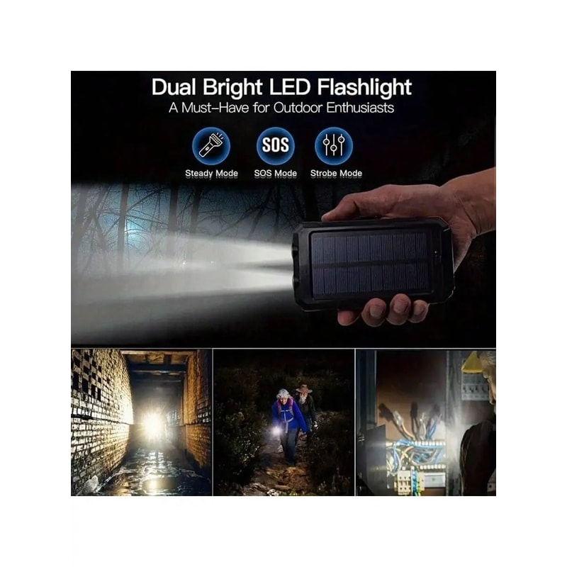 Solar Power Bank Portable Charger With Flashlight 20000mAh 2