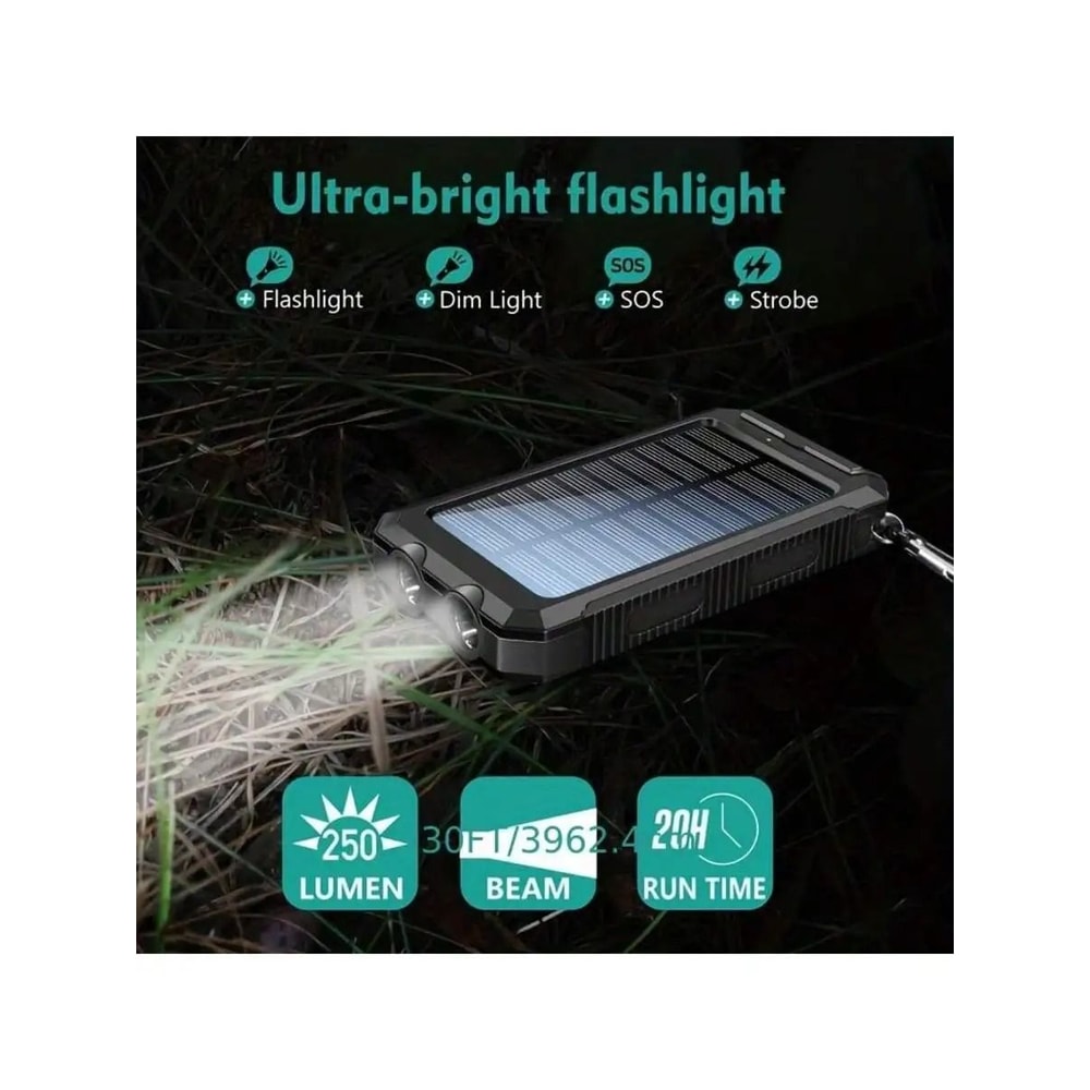 Solar Power Bank Portable Charger With Flashlight 20000mAh 4