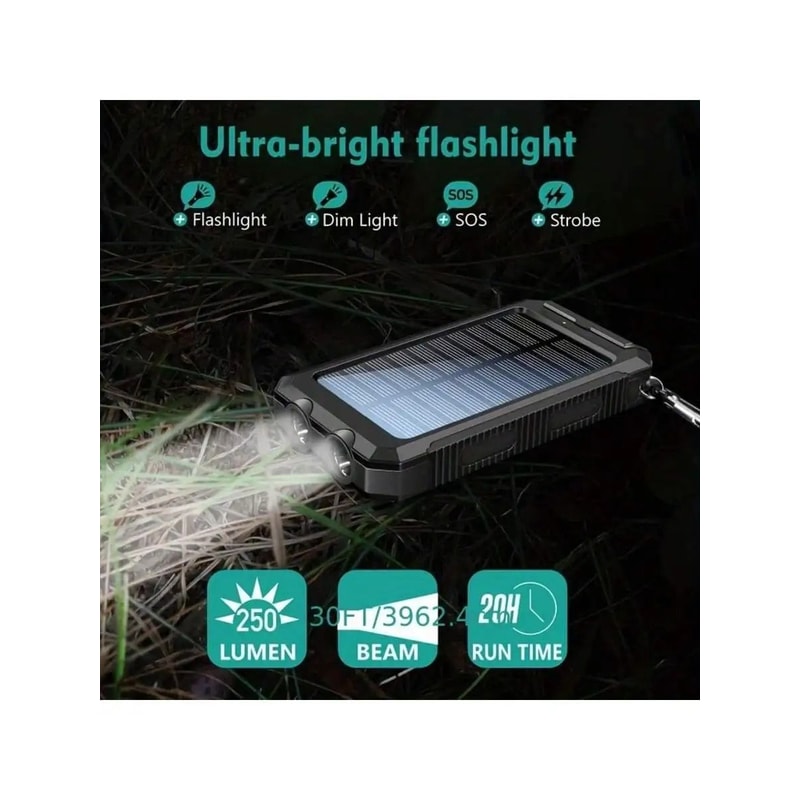 Solar Power Bank Portable Charger With Flashlight 20000mAh 4