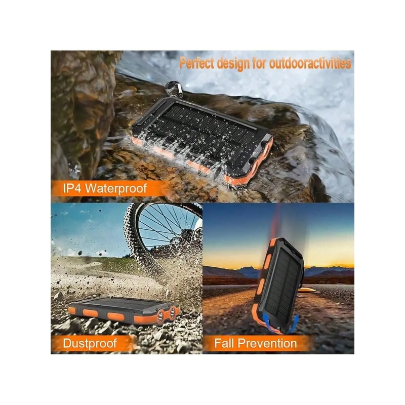 Solar Power Bank Portable Charger With Flashlight 20000mAh 5