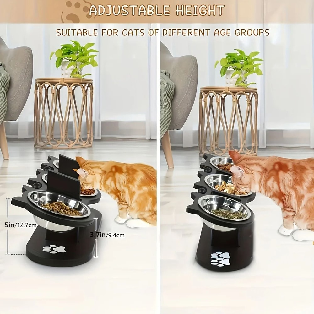 Elevated Tilted Cat Food Bowls With Wooden Stand And Stainless Steel Bowls 3