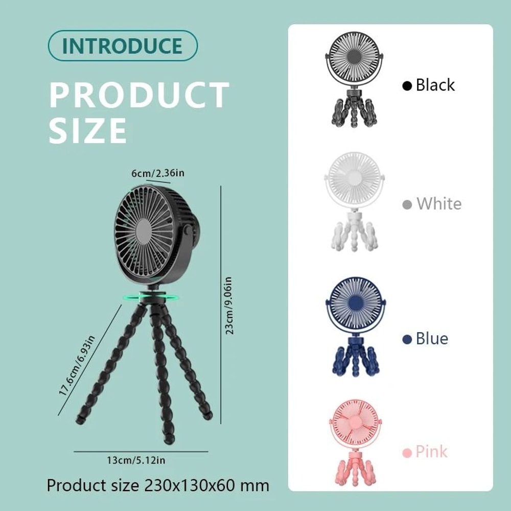 Portable Clip On Baby Fan With Flexible Tripod USB Rechargeable 1