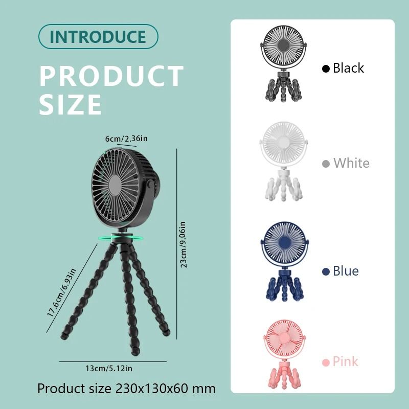 Portable Clip On Baby Fan With Flexible Tripod USB Rechargeable 1