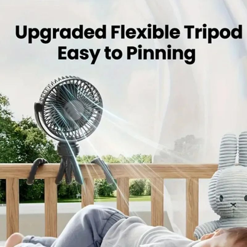 Portable Clip On Baby Fan With Flexible Tripod USB Rechargeable 5