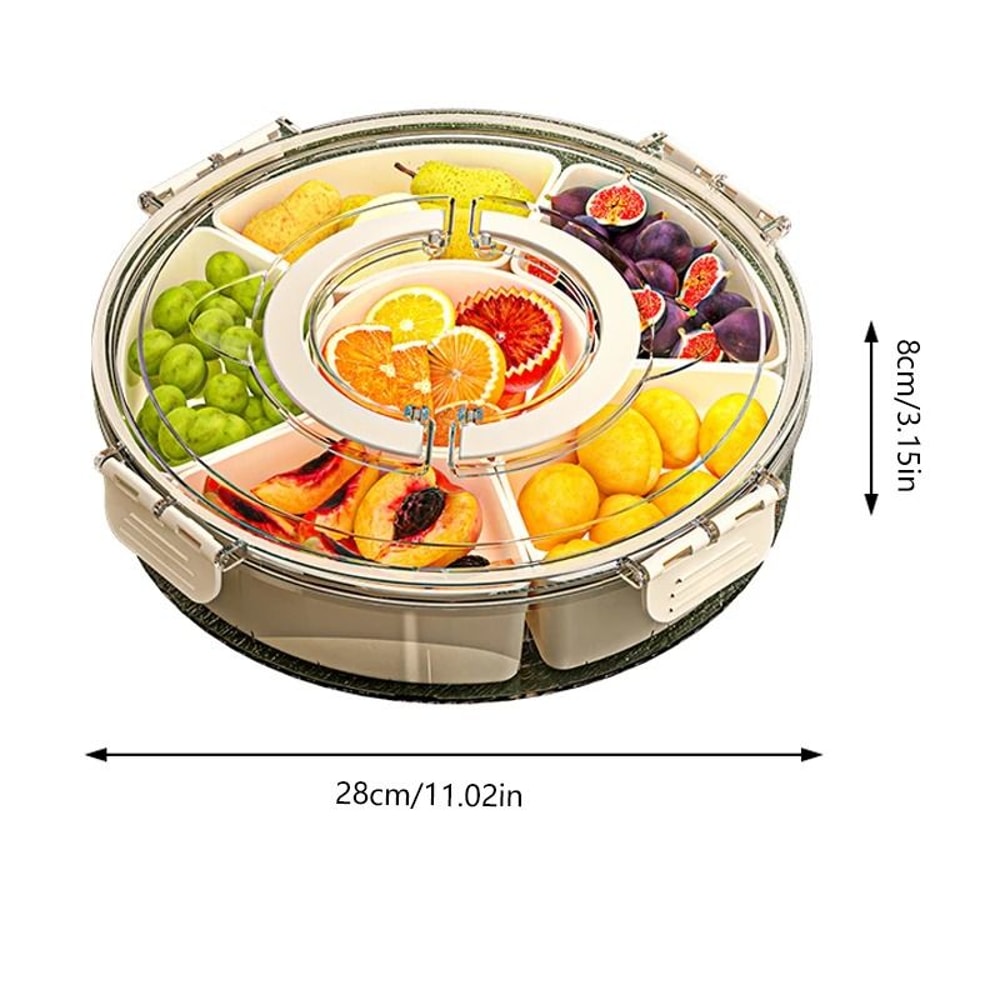Round Rotating Fruit Tray With Lid And Handle Six Compartment Snack Organizer 5