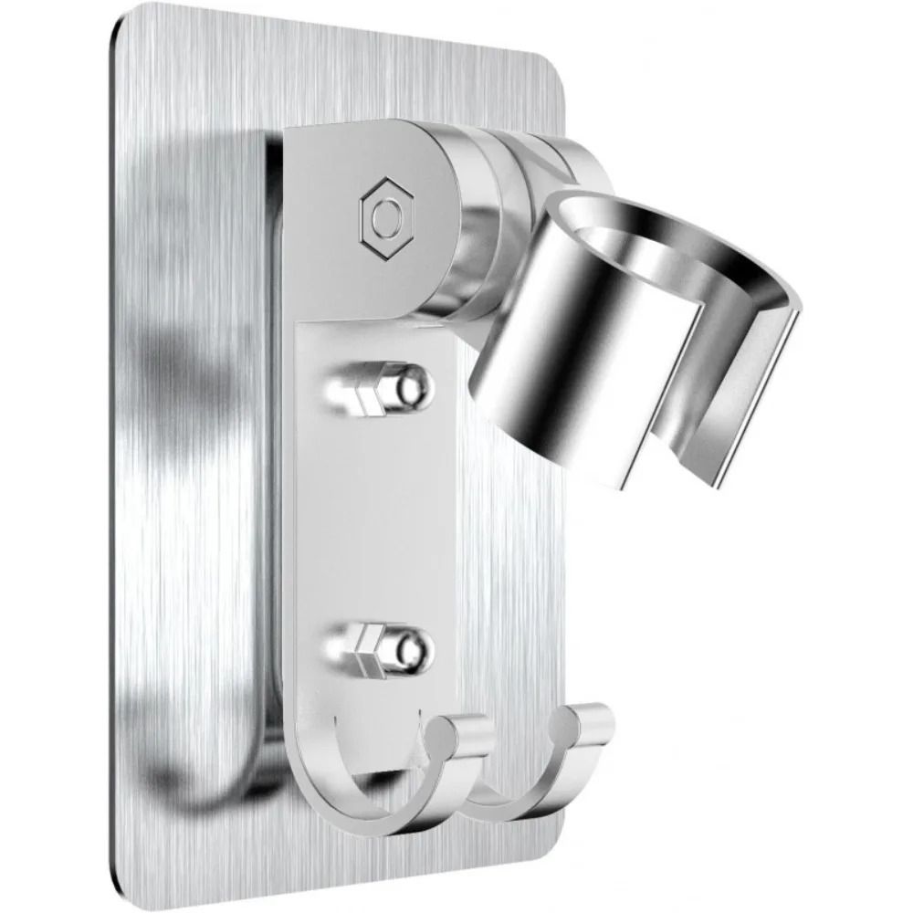 Adjustable Adhesive Shower Head Holder With Hooks Wall Mount 0