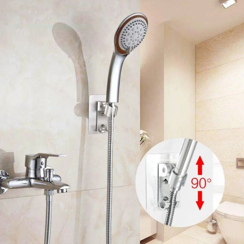 Adjustable Adhesive Shower Head Holder With Hooks Wall Mount 2