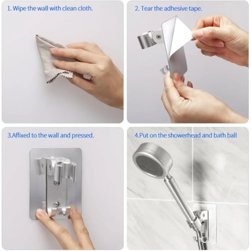 Adjustable Adhesive Shower Head Holder With Hooks Wall Mount 4