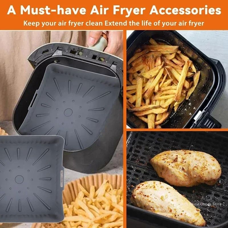 Reusable Silicone Air Fryer Liner Square Baking Tray For 6 To 8 Qt Fryers 2