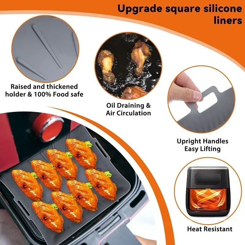 Reusable Silicone Air Fryer Liner Square Baking Tray For 6 To 8 Qt Fryers 3
